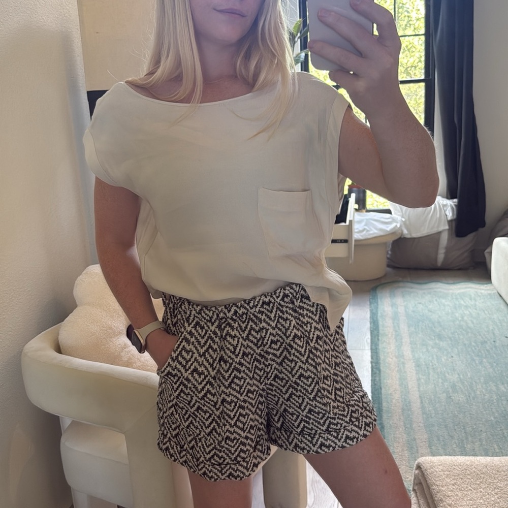 Cream Top with Black and White Patterned Skirt
